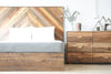 Storage bed. Platform bed frame. Natural solid wood headboard or bed board. Unique and eclectic design. Handcrafted in the USA. Heirloom quality furniture. Sustainably sourced materials. Bedroom furniture. Drawers.