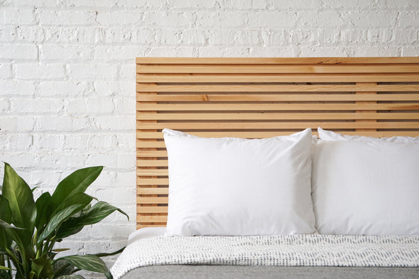 Natural solid wood fluted headboard. Handcrafted in the USA. Rustic, modern design. Organic. Boho. Farmhouse. Bed board. Bedroom. Furniture.