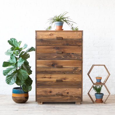 Tall dresser or chest. Drawers for home storage. Bedroom furniture. Made in USA. Natural solid wood.  Handmade.