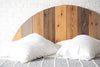 Round headboard. Natural solid wood headboard or bed board. Platform Bed Frame, Unique and eclectic design. Boho. Handcrafted in the USA. Heirloom quality furniture. Sustainably sourced materials. Bedroom.