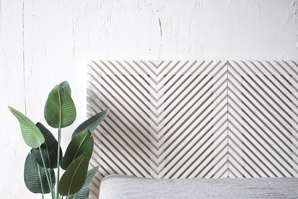 Natural solid wood fluted headboard. Handcrafted in the USA. Rustic, modern design. Organic. Boho. Farmhouse. Bed board. Bedroom. Furniture.