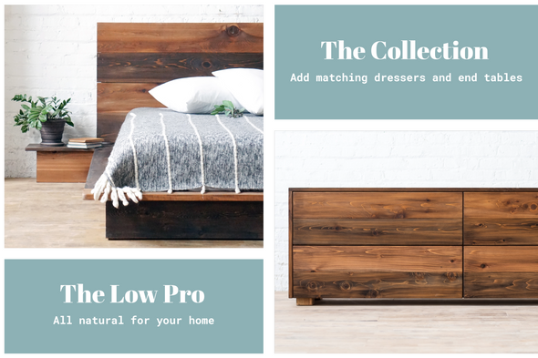 Low Pro - Rustic Modern Platform Bed Frame and Headboard - Loft Style