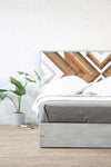 Natural solid wood headboard or bed board. Platform bed frame. Artistic. Unique. Eclectic design. Handcrafted in the USA. Heirloom quality. Sustainably sourced materials.
