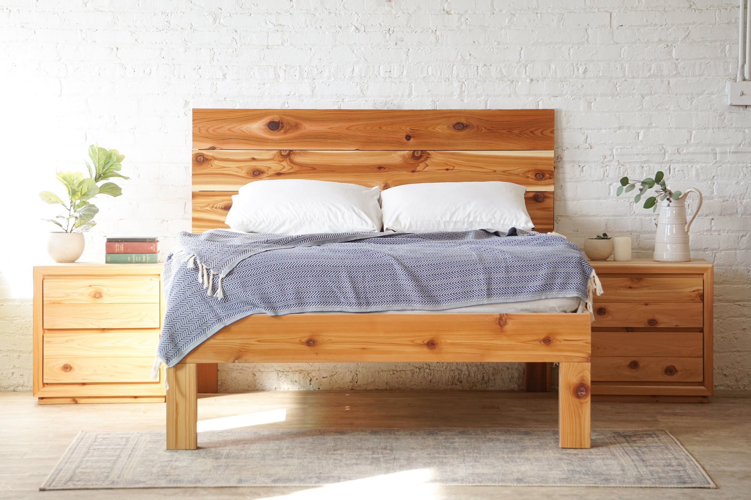 Plank Standing Platform Bed Frame - Rustic Modern Platform and Headboa – Urban