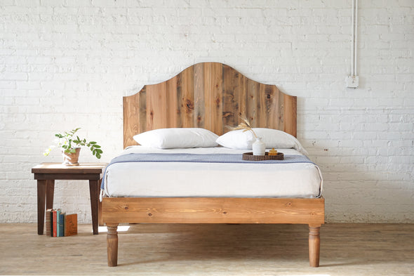 Natural solid wood headboard. Americana design. Rustic antique inspired. Handcrafted in the USA. Heirloom quality furniture. 