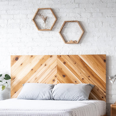 Natural solid wood headboard. Handcrafted in the USA. Chevron pattern headboard or bed board. 