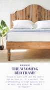 Positive customer review for the Wyoming Bed Frame. Natural solid wood platform bed frame with spun legs. Rustic antique inspired. Americana design. Handcrafted in the USA. Heirloom quality furniture.