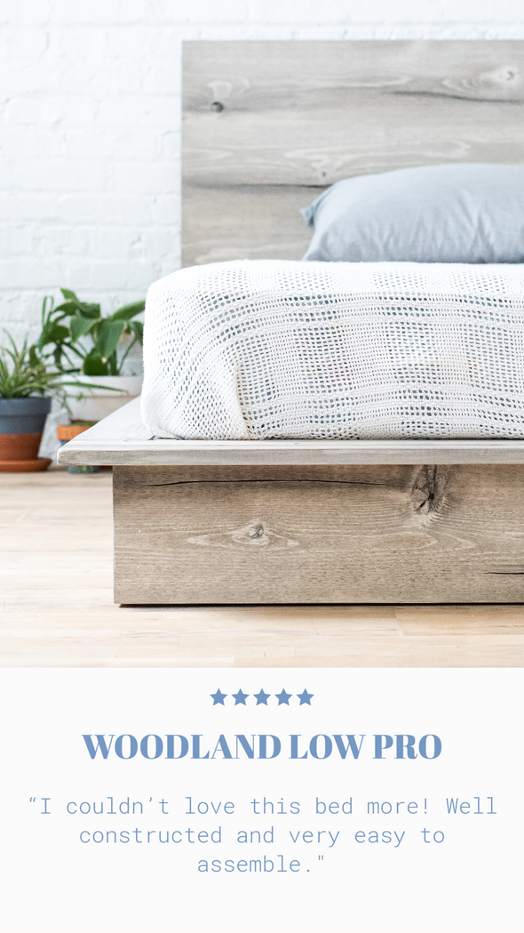 Positive customer review for the Woodland Low Pro. Natural solid wood platform bed frame. Modern, rustic design. Made in the USA. Sustainably sourced materials. 