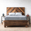 Natural solid wood platform bed frame with storage drawers. Modern, rustic design. Made in the USA. Sustainably sourced materials. Heirloom quality furniture. 