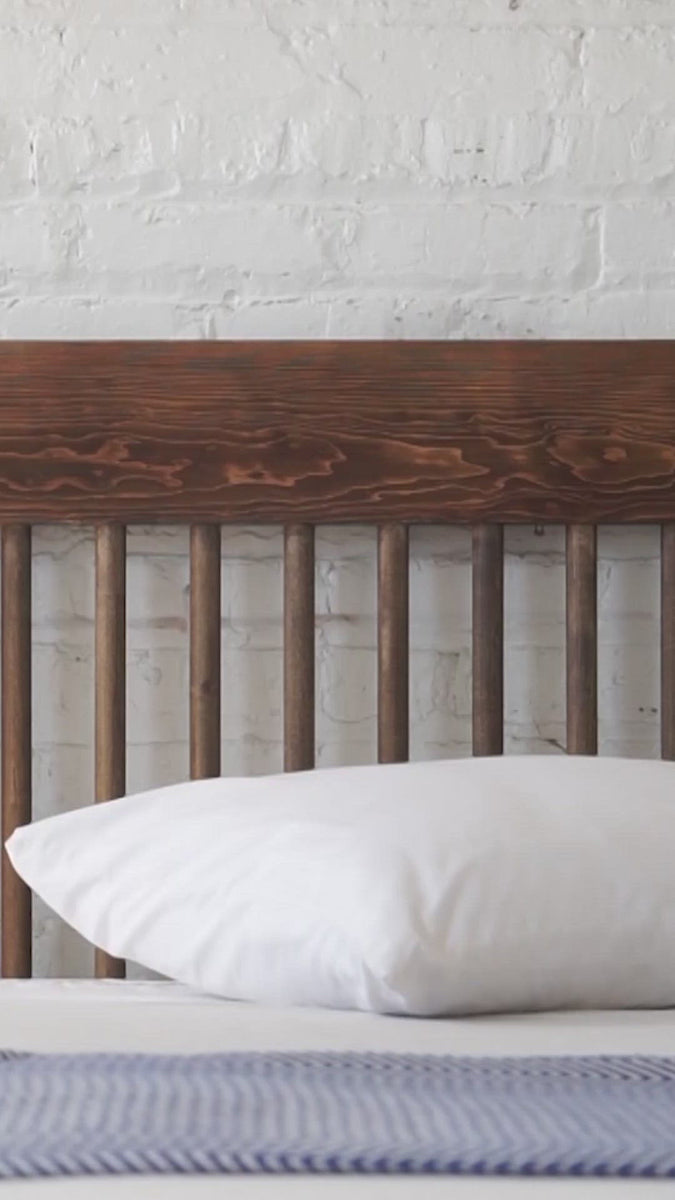 Natural solid wood headboard. Handcrafted in the USA. Heirloom quality furniture. Sustainably sourced materials. Refined rustic design.