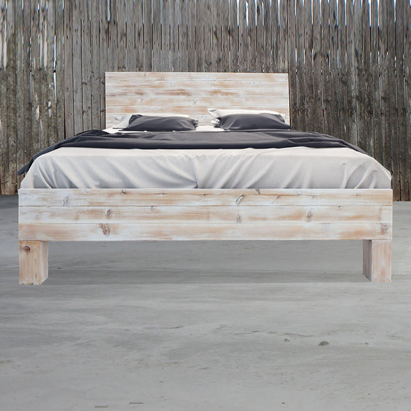 Rustic Beach Wood / Whitewashed Barn Wood Style Bed Frame & Headboard Set